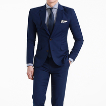 Korean mens spring and Autumn Korean version slim suit Mens fashion striped gentleman casual suit suit