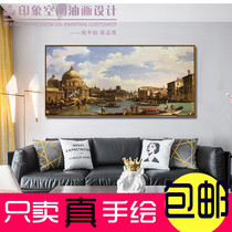 Minimyoo Style Hand-painted Oil Painting Landscape Villa Living Room Decoration Painting Hanging Painting Aisle Fresco Custom Water City Venice