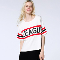 2017 New Letter pattern Loose Womens Spring new fashion Joker beaded knitted base T-shirt