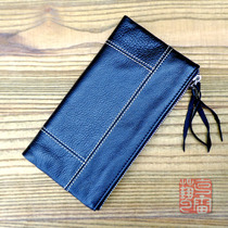 Fashion black mens leather long wallet casual Korean wallet Leather wallet head layer soft cowhide drop pattern wallet