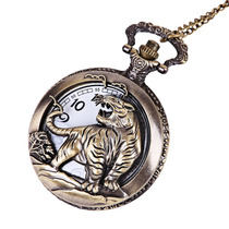 Large bronze relief hollow Tiger down the mountain pocket watch zodiac Tiger down the mountain pocket watch a generation 3154