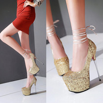 Spring and autumn wedding shoes heel heel waterproof gold silver white with large code womens shoes LLY