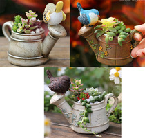 zakka bird shower creative multi-meat pot resin craft home decoration ornaments micro landscape potted gift
