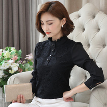 Lace chiffon shirt long-sleeved 2019 autumn and winter new velvet thickened warm base shirt with shirt size