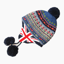 Childrens hat Tide guard jacquard boy earring hat plus velvet thickened little boy knitted warm wool hat winter