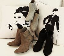 South Korean hand custom light cooked elegant parquet of frosted cow leather fine high heel python tattoo short boots 3 colors