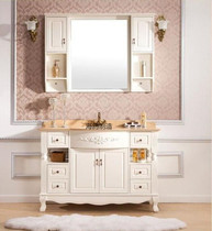 Antique European bathroom cabinet floor imported oak solid wood waterproof moisture-proof marble countertop White washbasin cabinet
