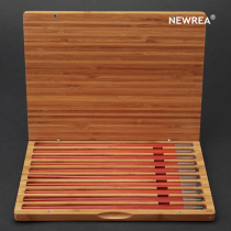 NEWREA xinrui lobular rosewood chopsticks square head stainless steel tableware set