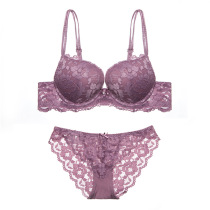 Gather medium-thick lace sexy with steel rim side collateral breast Adjustment Adjustment purple complexion black bra underwear set