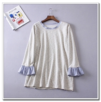 Gugu homemade custom autumn chubby chubby MM200 catty with long sleeve head splicing trumpeter sleeve loose T-shirt