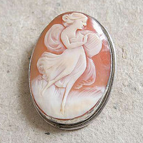 Western antique jewelry 800 sterling silver natural snail hand carved figure relief brooch pendant