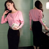 Dress Spring and Autumn new false mother long sleeve Korean fashion wild spring dress large size slim Medium-length dress