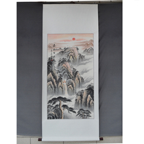 Landscape Painting Feng Shui Leaning on Mountain Merchants Taishan Mountain Sunrise State Painting Vertical-amplitude Xuanguan hanging painting calligraphy and painting drawing room Decorative Painting Scroll