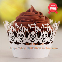Export baking cake decoration cup art paper cake edge Hollow Bunny Easter party decoration 50