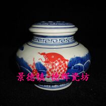 Jingdezhen factory goods porcelain hand painted green flower glazed red small carp crickets jar storage jar incense stove multipurpose