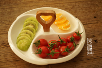 European pure white ceramic three-grid with hand handle detachable split large fruit plate home restaurant Tea House fruit snack plate