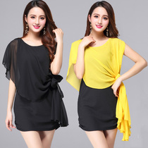 Korean version of 2020 fat mm summer personality super size womens sexy fake two pieces of chiffon short sleeve dress thin women