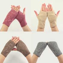 Japanese Exploits Wool Half Finger Lady Gloves Pure Hand Sewn Classic Rhomboid Dew Finger Winter Warm Gloves