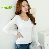 2017 spring and autumn new womens top t-shirt white long-sleeved womens t-shirt slim solid color base shirt cotton t-shirt women
