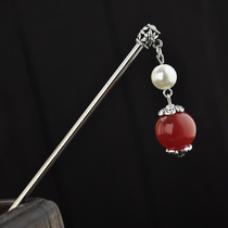 Vintage Red Agate Pearls Classic Hair Dandelion Girls Rocking Tray Tassel National Style Festival Gift for Women