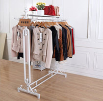 Wrought iron clothing display rack floor double row double pole hanger clothing store shoe bag shelf with plate Zhongdao rack
