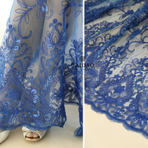 European-style big flower New Taiwan Island mesh gauze wedding dress fabric L221 embroidered sequin car bone lace fabric Baolian