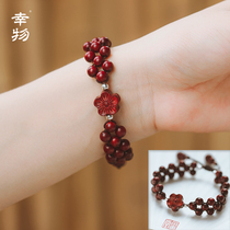 Lucky original design small leaf red sandalwood hand string creative handmade bracelet female designer retro National style Mengmei