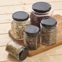 Sealed jar jam vegetable bottle birds nest can bottle with lid snack storage six-sided glass bottle honey packaging