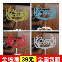 Cake Baking Inserts Deer Antlers Insert Flag Inserts Color Happy Birthday Laser Happy Birthday