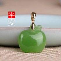 Yurun Yupin Hetian Jade Jasper Apple pendant Russian old pit Apple Green pendant inlaid with 18K gold jade pendant