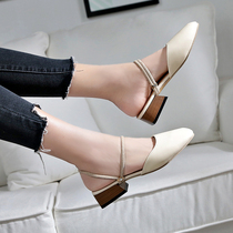 2020 Summer new middle heel Heel Cool Drag Woman two wearing Baotou Half slipper Female chic shoes Children harbor Wind outwear