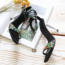 South Korea Handmade Custom Sexy Thin Band Woman Taste Silver Fine Ultra High Heel Colored Rivet Sandals