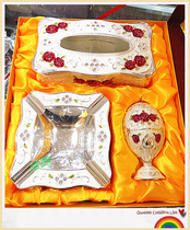 European wedding high-end gift Russian enamel tissue box ashtray toothpick box three-piece gift box packaging