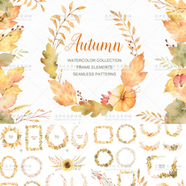 352 autumn hand-painted watercolor Golden fallen leaf maple leaf flower frame card PSD layered PNG free design material