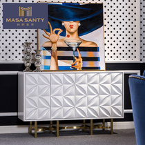 Small American restaurant sideboard white light luxury high TV cabinet carved solid wood bedroom locker furniture
