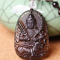 Cizjing Pavilion Natural Ice Obsidian Void Hidden Bodhisattva Pendant Zodiac is Tiger Benevolent Buddha Men and Women Necklace
