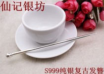 Pure hand set for pure silver hair Hairpin 999 foot silver simple round stick hairpin hairpin hairpin round head silver hairpin