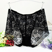 Large size panties womens summer fat MM sexy lace transparent mesh mid-rise briefs incognito hip-raising womens panties