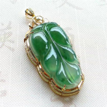 Mingkai jade jade Myanmar natural A goods jade 18K gold inlaid ice seed full of green leaves pendant with certificate