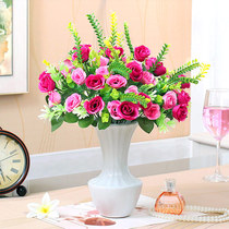 Rose simulation flower set Home decoration fake vase Living room decoration Floral decoration flower silk flower Pastoral flower arrangement