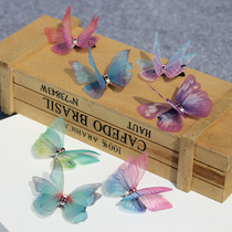  Transparent double-layer tulle simulation butterfly hairpin bridal headdress modeling Hanfu ancient style bangs clip photo hair accessories