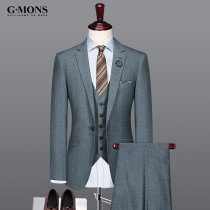 Suit suit Mens groom wedding dress Korean slim formal business casual suit Mens suit Gray blue