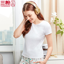 Three-Shot short-sleeved womens T-shirt White soothing Lycra Cotton-neck short-sleeved womens base shirt black 23036