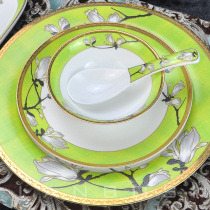 New Chinese Hotel Swing Table Restaurant Hotel Swing Tray Catering Ceramic Bowls Pan Spoon Clubhouse Bone China Cutlery Cutlery Suit