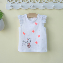 Summer baby girl short sleeve small flying sleeve T-shirt 0-1-2-3-4 years old girls clothing summer coat bamboo cotton Princess