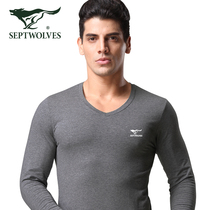  Seven wolves mens underwear Modal V-neck thermal underwear set mens thin autumn clothes autumn pants basic cotton bottoming