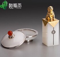 Natural jade seal white jade two piece set gold lion auspicious printing box set New Year gift seconds killing gift box