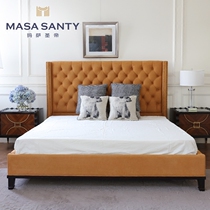 Minimalist modern orange Double beds Soft bunk beds 1 5 1 8 m Designer Prototype Room Small American Pull Buttoned bedroom