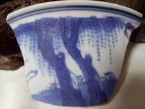 Rare Kangxi weeping willow figure Blue and white ancient porcelain porcelain antique specimen Fidelity package Old porcelain bowl bottle pot cup