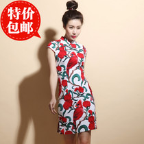 Daily Cheongsam Dress 2021 New Spring Summer Slim Cheongsam Dress Vintage Improved Fashion Short Linen Cheongsam